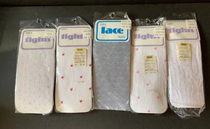 Vintage Girls Nylon Tights Lot Of 5 Size Large Fits 12-14 USA Hearts Polka Dots - Picture 1 of 7