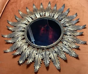 Vintage Italian Gilt Metal Sunburst Hollywood Regency 19 1/2” Around Mirror - Picture 1 of 7