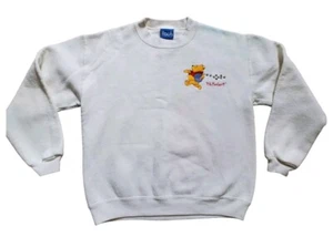 VTG Winnie The Pooh Bear Sweatshirt Girls 14 White Pullover Embroidered Top FLAW - Picture 1 of 7