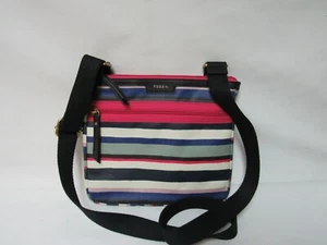 Fossil Eliza Blue Multi Stripe Coated Canvas Messenger Bag - Picture 1 of 4
