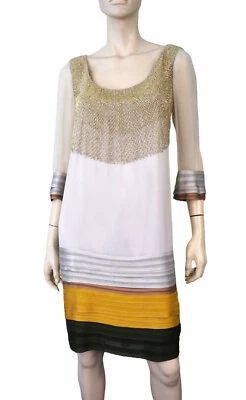 MISSONI sz 44 Beaded Silk Organdy and Multicolor Knit Knee Length Cocktail Dress - Image 1 of 4