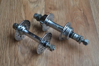 Vintage SJW Japan Chromed Steel Hub Set Front & Threaded Rear 36 Hole Bolt On - Image 1 of 4