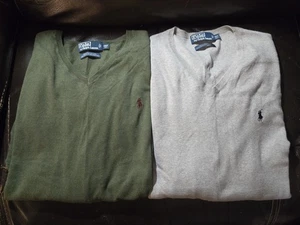 2 Polo Ralph Lauren Pullover Herren 2XLT grau grün Pulli V-Ausschnitt Pima Baumwolle - Bild 1 von 11
