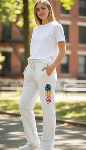 Neu mit Etikett Madhappy Damen-Fleece-Jogginghose meliert grau NYC exklusiv gerades Bein M - Bild 1 von 11