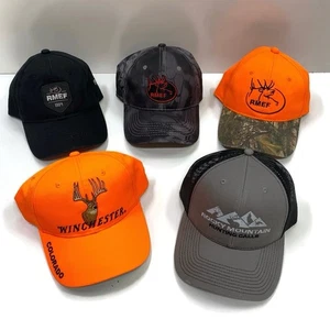 Lot of 5 Hunting Hats Baseball Caps RMEF Winchester Blaze Orange RMHC Black Gray - Picture 1 of 8