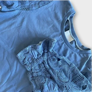 Cinq a Sept Damen blau Häkel Puffärmel Top Medium Bluse elegant Designer - Bild 1 von 6