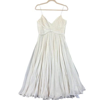 Alexis Dress Womens Large Ivory Silk Pleated Spaghetti Strap V Neck Midi Formal - Image 1 of 4