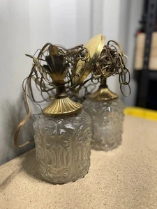 Vintage 60s-70s Glass Mcm Swag Hanging Light with Chain Retro Ornate Decor - Picture 1 of 5