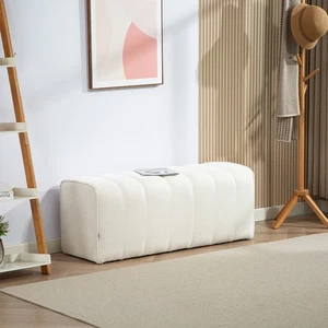 HOMCOM Sitzbank Polsterbank Bettbank mit Leinenoptik, Kanal-Tufting Cremeweiß - Bild 1 von 10