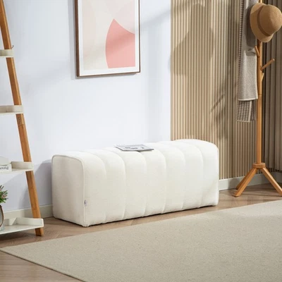 HOMCOM Sitzbank Polsterbank Bettbank mit Leinenoptik, Kanal-Tufting Cremeweiß - Bild 1 von 4