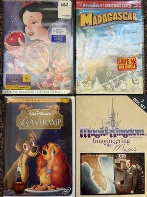Lot of 4 Sealed Disney and Dreamworks DVD - Snow White, Lady and the Tramp Foto 1 de 3