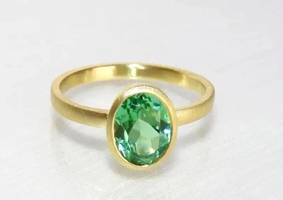 Grüner Turmalin Ring 585 Gold, W 57, Unikat Schmuck vom Goldschmied, Unikat - Bild 1 von 4