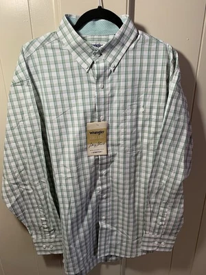 NUEVA Camisa Wrangler George Strait Para Hombres L Verde Calce Relajado Elastizada Con Botones Foto 1 de 4