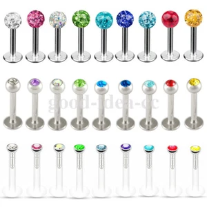 8X Crystal Ball Lip Monroe Labret Tragus Bar Ring Ear Studs Piercing Jewelry Set - Picture 1 of 19