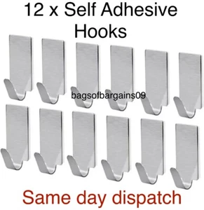 12 x Ganci Autoadesivi Acciaio Inox Forte Argento Stick Adesivo su Gancio da Parete - Foto 1 di 1