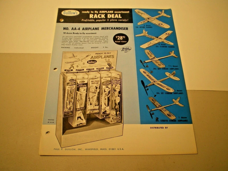 GUILLOW'S Balsa Models Original 1966 double sided color dealer flyer L@@K! - Изображение 1 из 1