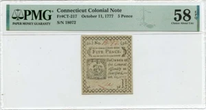 1777 October 11, 5d Connecticut Colonial Note FR#CT-217 PMG AU58 EPQ - Picture 1 of 2