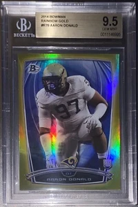 Pop 1!💎Aaron Donald 2014 Topps Bowman RAINBOW GOLD PRIZM REFRACTOR /399 BGS 9.5 - Picture 1 of 12