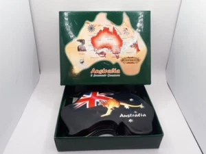 Novelty Coasters Souvenir 6x Set Australia Shape Colorful Cork Backed Down Under - Picture 1 of 15