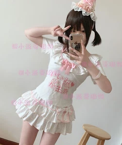 Conjunto de mini falda y pastel de burbujas blanco rosa lunares diseño original lindo para niñas - Imagen 1 de 14