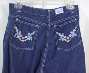 Vtg Touche Jeans 70s Cottagecore Embroidered Pkt High Waist Wide Leg Pristine 16 - Picture 1 of 9