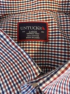 UNTUCKit Mens Large Plaid Red/Blue Long Sleeve Button Up Shirt