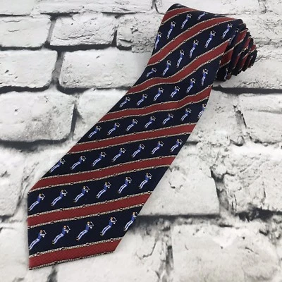 Corbata de cuello Firenze para hombre 100 % seda roja y azul estampado de novedad para golfistas hecha en Italia Foto 1 de 4