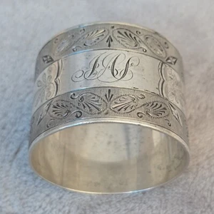 Münze Silber Serviettenring Vintage hellschliff gefräster Rand graviert Monogramm JAS 45,5g - Bild 1 von 23