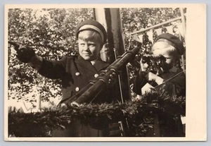 Boy and Girl Looking Through Binoculars Lindaner Childrens Festival 1948 RPPC - Picture 1 of 2