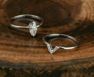 1.60ct Simulated Marquise Solitaire Diamond Stackable 14k White Gold Plated Ring - Picture 1 of 6