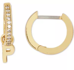 $48 NWT KATE SPADE GOLD TONE “P” INITIAL MISMATCH HUGGIE HOOP EARRINGS- I13N - Picture 1 of 1