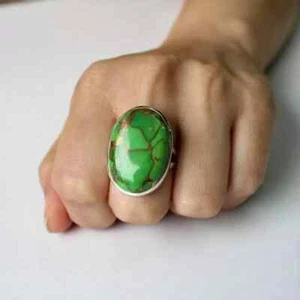 Green Copper Turquoise Solid 925 Sterling Silver Statement Ring, All Size M745 - Picture 1 of 6