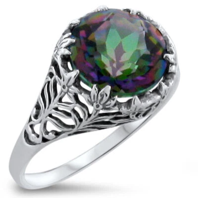 ANTIQUE STYLE 4 CARAT MYSTIC QUARTZ 925 STERLING SILVER FILIGREE RING       #331 - Image 1 of 3
