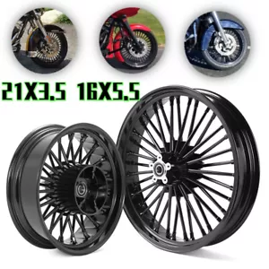 21X3.5 16X5.5 Fat Spoke Wheels Rims for Harley Touring 09-24 Street Road Glide - Foto 1 di 11