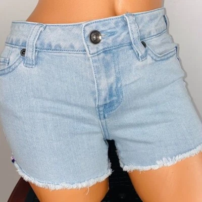 Blackheart Jean Shorts Light Wash Cute Rainbow Racing Stripes 0 - Image 1 of 4