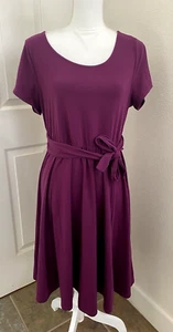 Torrid Size 0 12/14 Plum Purple Knit Tie Front/Back Skater Fit & Flare Dress - Picture 1 of 8