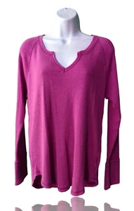 Knox Rose Ladies L Long Sleeve Notch Neck Thermal Top Berry Purple. NS-8 - Picture 1 of 11