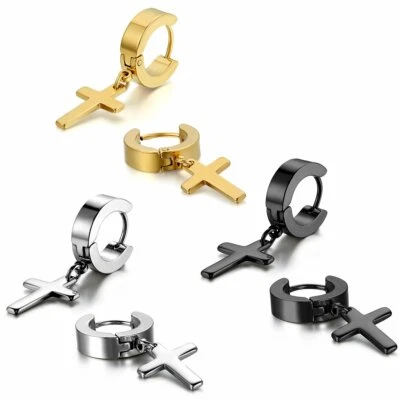 3 pares de aretes pequeños de acero inoxidable con bisagras Huggie para hombre y mujer Foto 1 de 4