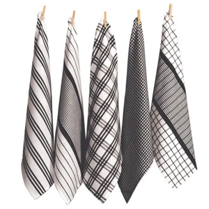 NEW Rans Milan Stripe & Check Tea Towel Black Set 5pce - Picture 1 of 1