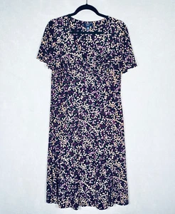 Chaps Dress Womens L Purple Stretch Floral Ruched Bust Pullover Maxi Career - Picture 1 of 15