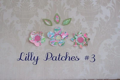 Preppy Lilly Pulitzer Fabric Patches  Applique Flowers Leaves Pink Green Blue #3 - Image 1 of 4