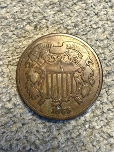 1865 United States Of America 2 Cent Piece US Coin Circulated - Picture 1 of 9