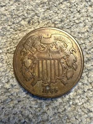 1865 United States Of America 2 Cent Piece US Coin Circulated - Image 1 of 4