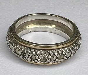 Vintage 80’s 950 Silver & 18k Gold Trim Diamonds Handmade Band Ring Sz 7.25 - Bild 1 von 17