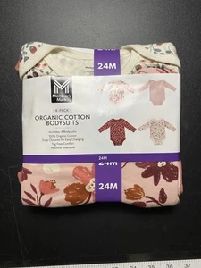 Member's Mark Baby 4-Pack Long Sleeve Organic Pink Cotton Bodysuits 24 Month - Picture 1 of 3