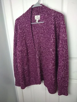 St. Johns Bay Woman L Purple Marble Open Knit Cardigan Long Sleeve Sweater Casua - Image 1 of 4