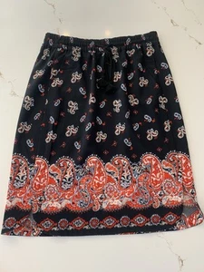 Ann Taylor Loft Navy Black Printed Paisley Skirt Elastic Waist Size XS NWOT - Picture 1 of 13