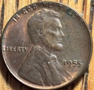 1955 P Lincoln Wheat Penny Error Coin No L In LIBERTY &Wheat Ear Error RB 1 Cent - Picture 1 of 8