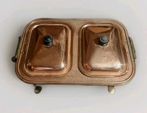 Vintage Copper & Brass Double Chafing Dish Server Brass Stand - Picture 1 of 15