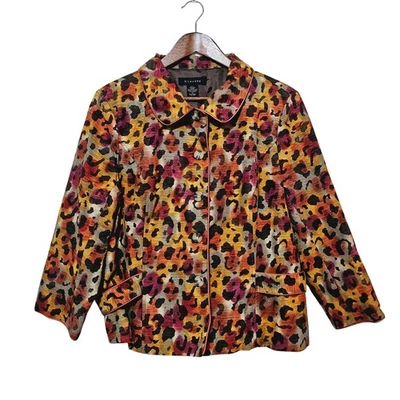 Jaqueta Blazer Silkland 100% Seda Pura Tamanho XL Animal Estampa de Leopardo Casual  - Imagem 1 de 4